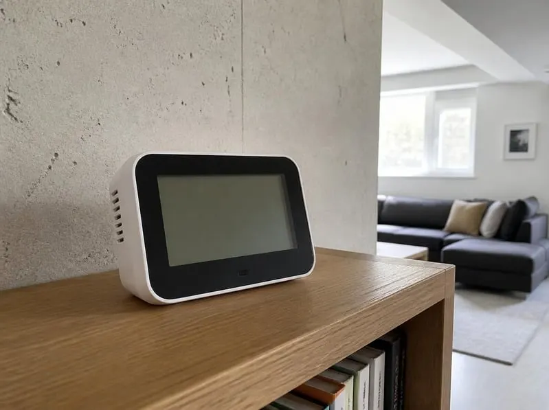 Radon test device placed in the lowest living level of a home